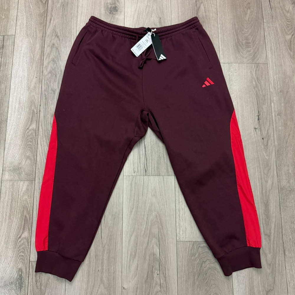 Adidas Joggers Mens 2XL Burgundy‎ Colorblock Multi Sport Fleece Pants 36x28" New